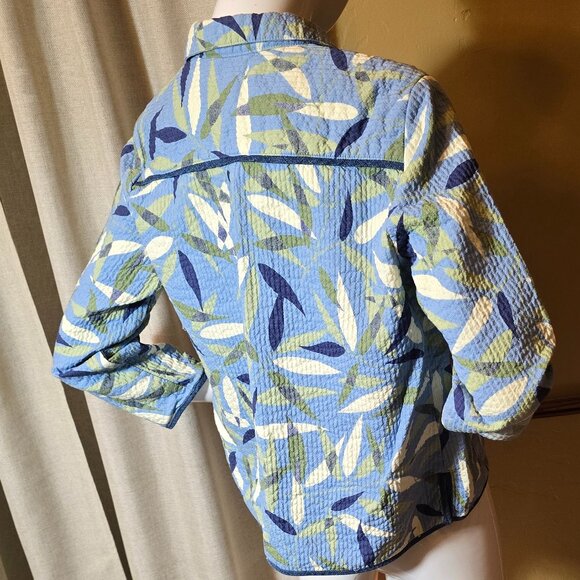 Quilted Vintage ALFRED DUNNER Blue Green & White Leaf Pattern Jacket sz 12P - Picture 7 of 12